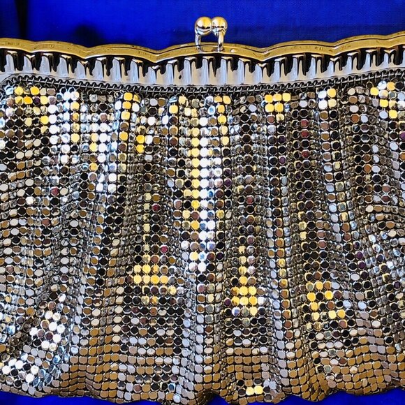 Whiting & Davis Vintage US Silver Mesh Clutch Handbag Hinged Original Mirror - Picture 2 of 13